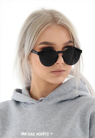 RIMLESS RETRO BLACK SUNGLASSES WITH CASE