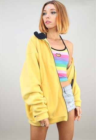VINTAGE OVERSIZED YELLOW ZIP UP FESTIVAL FLEECE