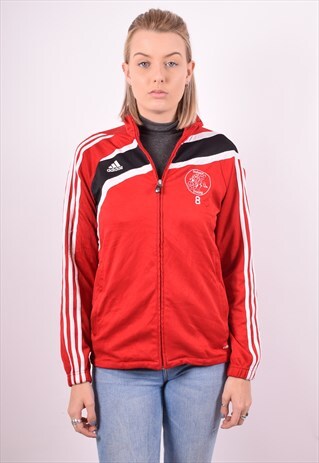 ADIDAS WOMENS VINTAGE TRACKSUIT TOP JACKET LARGE RED 90S