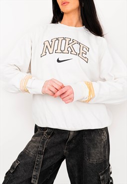 Vintage Nike White & Yellow Embroidered Spell Out Sweatshirt
