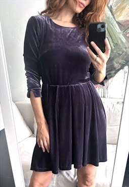 Purple Velvet Mini Blouson Dress - S - M 