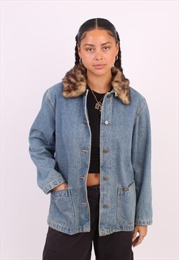 Women's Vintage lee fur collared blue denim jacket