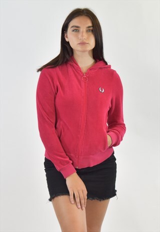 VINTAGE 90S PINK FRED PERRY FLEECE HOODIE JACKET
