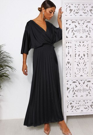 BLACK CAPE SLEEVE MAXI DRESS