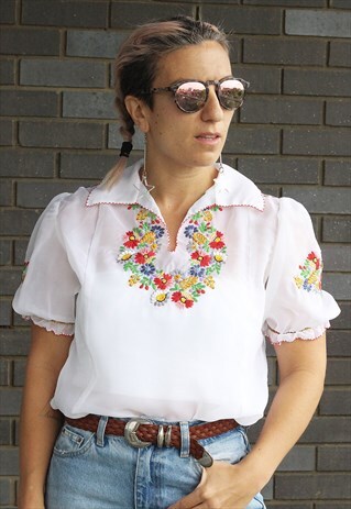 VINTAGE 1970S EMBROIDERED SHEER TOP