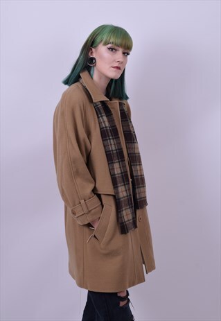 VINTAGE 90'S BROWN WOOL MIX BOYFRIEND BLAZER COAT SIZE SMALL