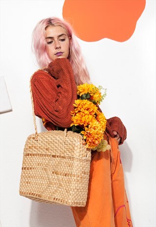 VINTAGE STRAW BAG 90S WOVEN BEIGE BAG