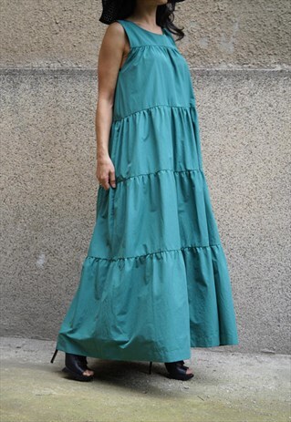 LAYERED GREEN KAFTAN/TIRED DRESS/ASYMMETRICAL TUNIC /F1697