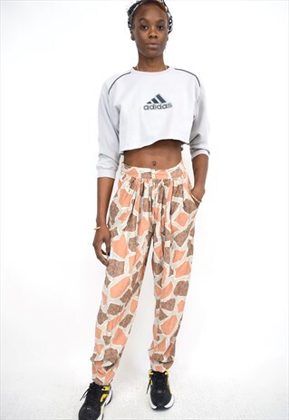 VINTAGE 90S BROWN PEACH PATTERN PRINT TROUSERS