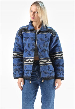 AZTEC PATTERN WOOL BLANKET COAT
