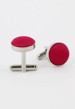 Woven Fabric Faced Cufflinks - Red