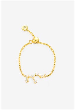 Gold Leo Zodiac Constellation Chain Ring - Adjustable