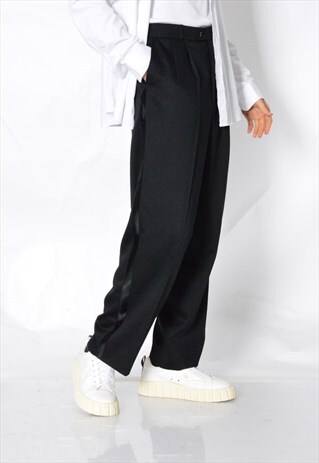 VINTAGE 80S BLACK MINIMALIST PLEATED MENS PANTS