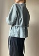VINTAGE BLUE FAUX SUEDE MANDARIN COLLAR JACKET SIZE L