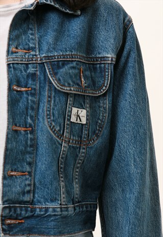 VINTAGE CALVIN KLEIN CROPPED DENIM JACKET MADE IN USA 888