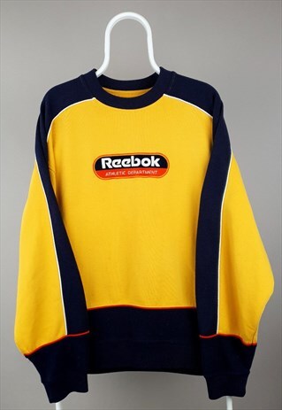 VINTAGE REEBOK SWEATSHIRT YELLOW BLUE SPELLOUT 90S RARE