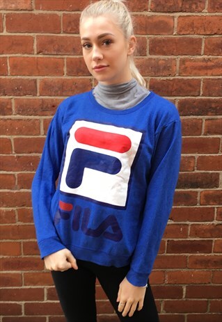 VINTAGE FILA SWEATSHIRT JUMPER BLUE 8 10 S/M CREW NECK