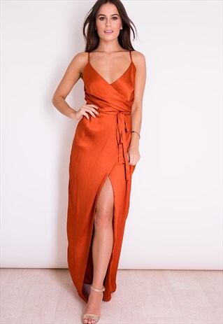 ELLIE V NECK WRAP MAXI DRESS RUST