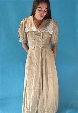 Vintage 1980s Laura Ashley Cream Cape Collar Midi Maxi dress