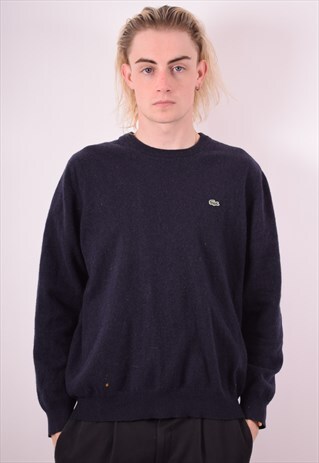 LACOSTE MENS VINTAGE JUMPER SWEATER XL NAVY BLUE 90S