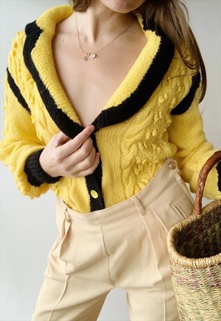 VINTAGE 70S MILKMAID PUFF SLEEVE PARISIAN CARDIGAN JUMPER
