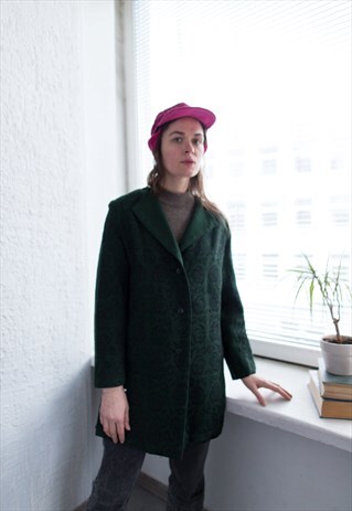VINTAGE 70'S GREEN PATTERNED WOVEN COAT