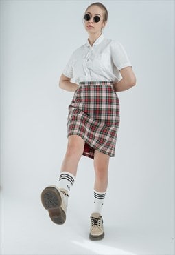 Vintage 90s High Waist Checkered Midi Skirt in Multi M