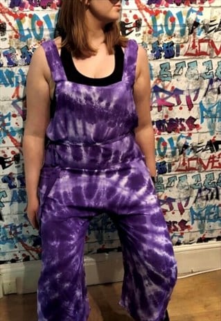Purple and white tiedye effect zip back jumpsuit 