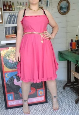 Vintage 60s Pink Monochrome Cocktail Disco Summer Midi Dress