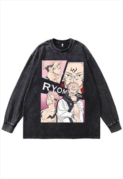 Vintage wash Ryomen Sukuna t-shirt long sleeve anime top