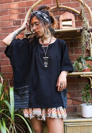 ADORNED FAIRTRADE BLACK BOHO ARTIST SMOCK TOP