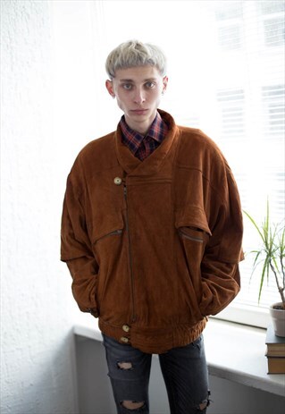 VINTAGE 80'S BROWN SUEDE BOMBER JACKET