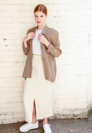 80'S VINTAGE TARYN DE CHELLIS BROWN DRAPE CARDIGAN BLAZER