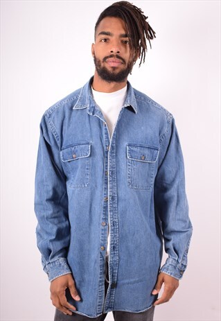 POLO RALPH LAUREN MENS VINTAGE DENIM SHIRT XL BLUE 90S