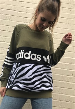 Reworked Green Zebra Print Adidas Sweatshirt 