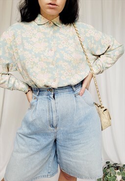 80s vintage pastel floral print minimalist shirt blouse