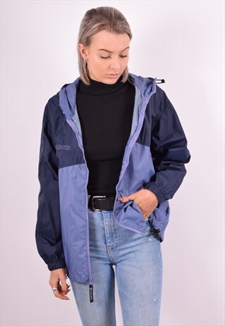 COLUMBIA WOMENS VINTAGE RAIN JACKET LARGE BLUE 90'S