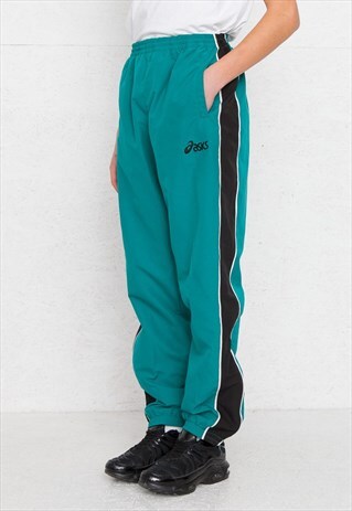 VINTAGE RETRO GREEN ASICS TRACK BOTTOMS JOGGERS