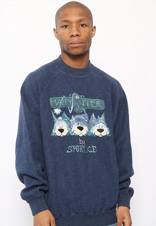 VINTAGE ICEBERG HAPPY WINTER JUMPER BLUE