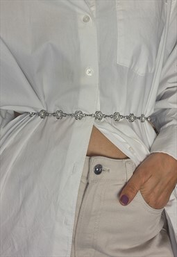 Y2K Belly Chain Belt in Silver with Faux Pearl Bead