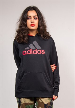 VINTAGE 90'S BLACK ADIDAS HOODIE SWEATSHIRT