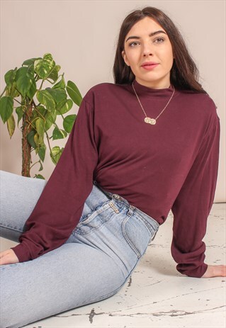 VINTAGE 90S TURTLE NECK JUMPER IN MAROON