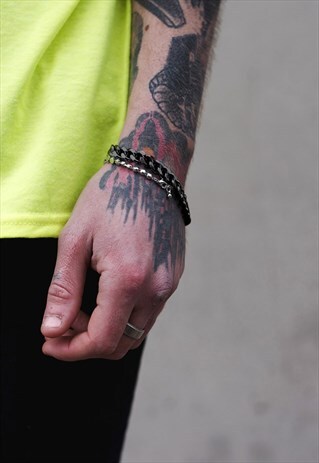 8MM STAINLESS STEEL CURB LINK BRACELET - BLACK