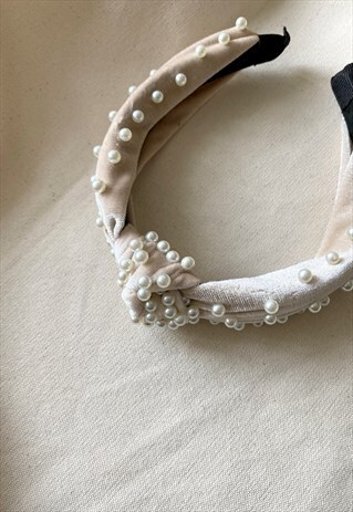 PINK VELVET HEADBAND WITH FAUX PEARLS