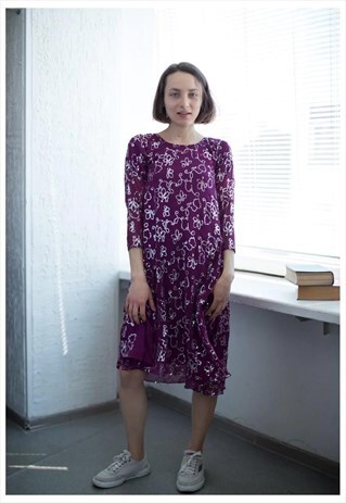 VINTAGE 80'S MIDI SEQUIN EMBROIDERED DRESS IN PURPLE