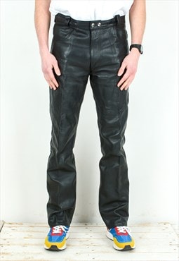 W32 L32 Straight Leather Pants Grunge Trousers Goth Rocker
