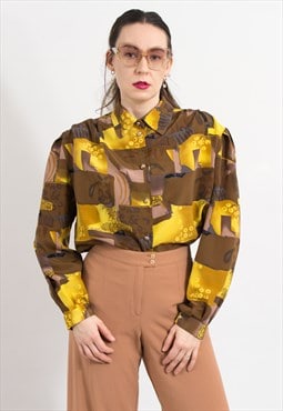 Vintage 80's puff shoulders shirt in abstract pattern retro