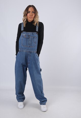 DENIM DUNGAREES VINTAGE WIDE TAPERED LEG TALL UK 16 (EMDG)