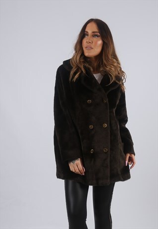VINTAGE FAUX FUR COAT JACKET SHORT MID UK 16 XL (9K5D)