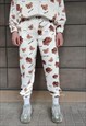 DECAPITATED TEDDY BEAM JOGGERS HANDMADE BEAR OVERALLS WHITE